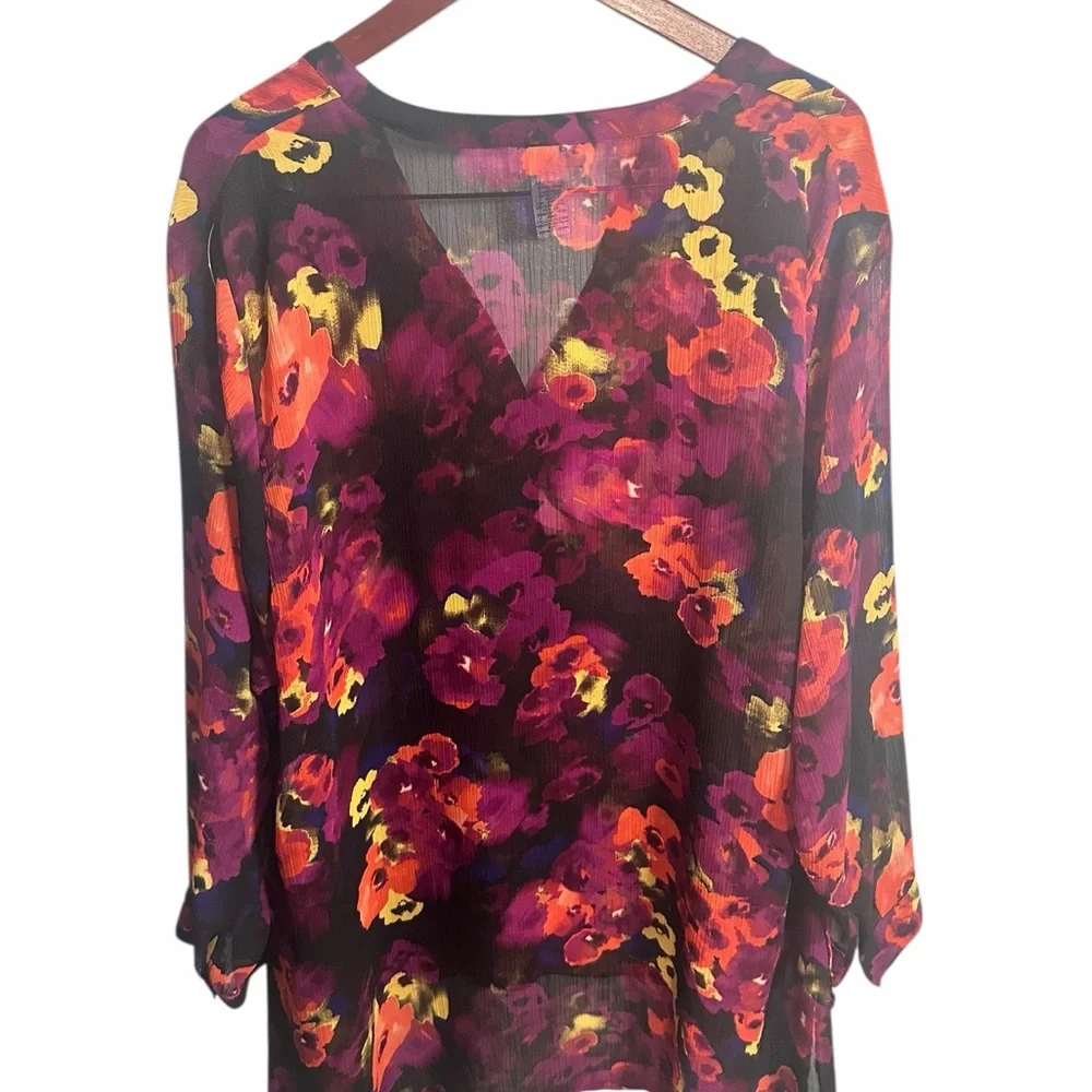 Catherines Vibrant Floral Blouse - Purple and Orange - Picture 2 of 5